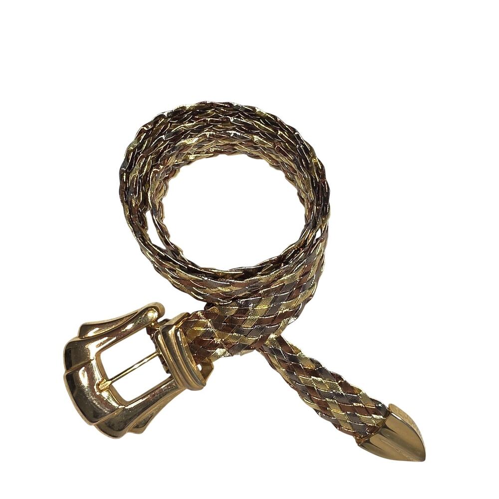Brighton Belt Womens One Size Gold Braided Leather Skinny Plaited Metal Buckle